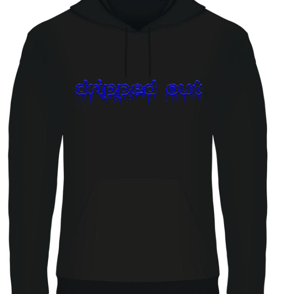 dripped out zwart hoodie blauw OPEN PLASMA logo