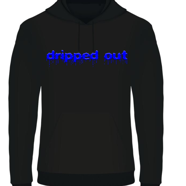 dripped out zwart hoodie blauw PLASMA logo